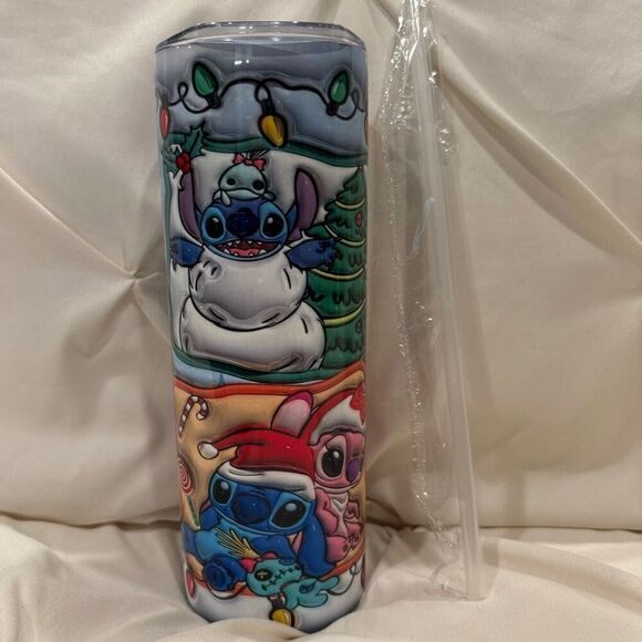 Stitch Angel Holiday 20oz Insulated Tumbler Stainless Steel & Straw NEW 🎄 - Picture 3 of 7